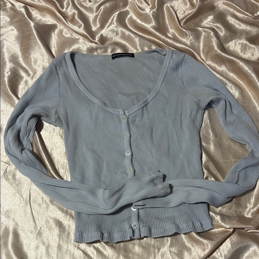 Brandy Melville Light Blue Ribbed Button-Up Top